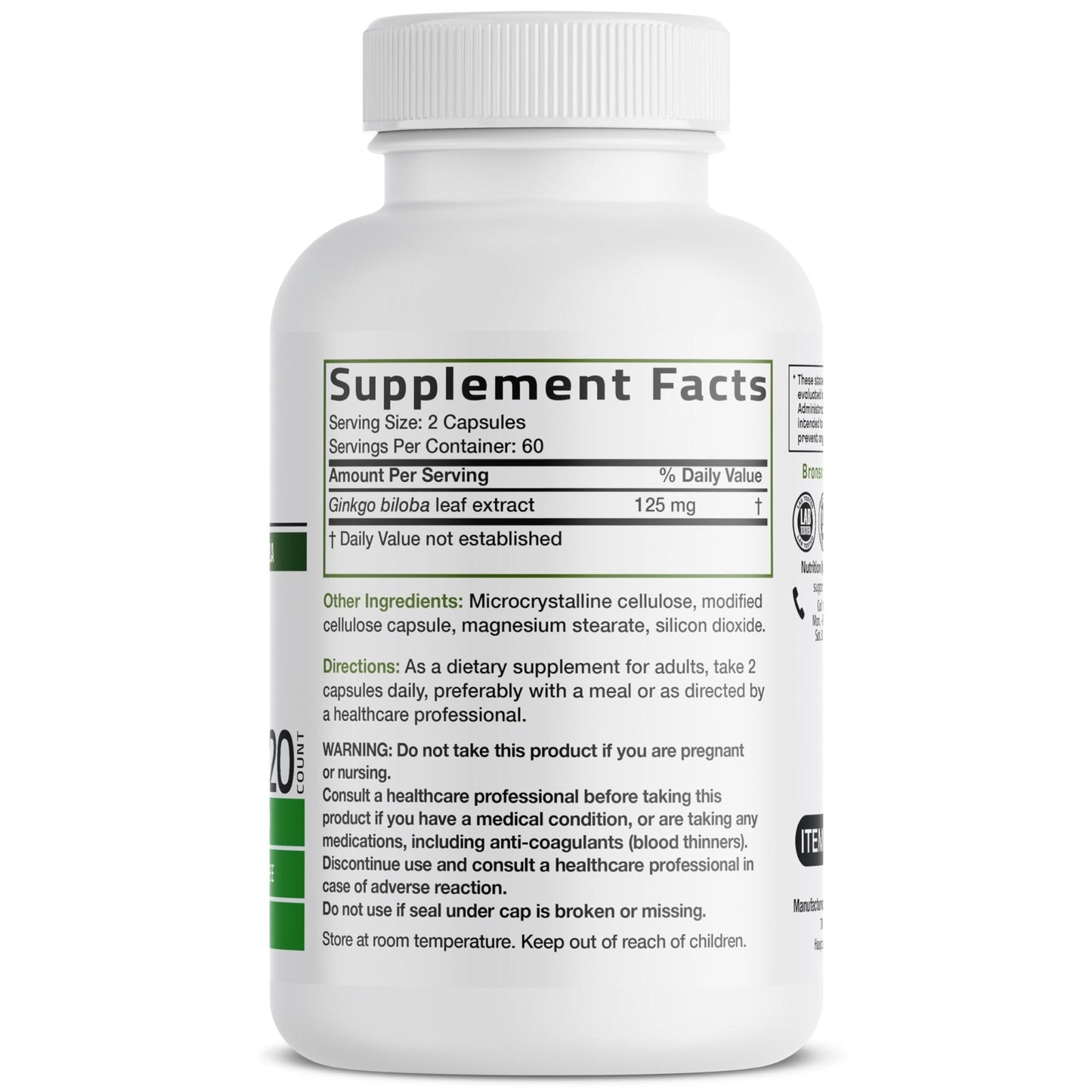 Bronson Ginkgo Biloba Extra Strength Supports Brain Function & Memory Support, 120 Vegetarian Capsules - PrimeBioHealth - canada supplements