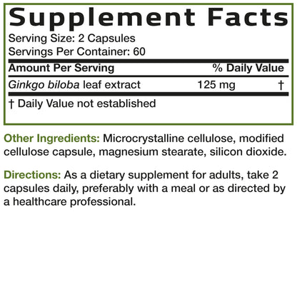 Bronson Ginkgo Biloba Extra Strength Supports Brain Function & Memory Support, 120 Vegetarian Capsules - PrimeBioHealth - canada supplements