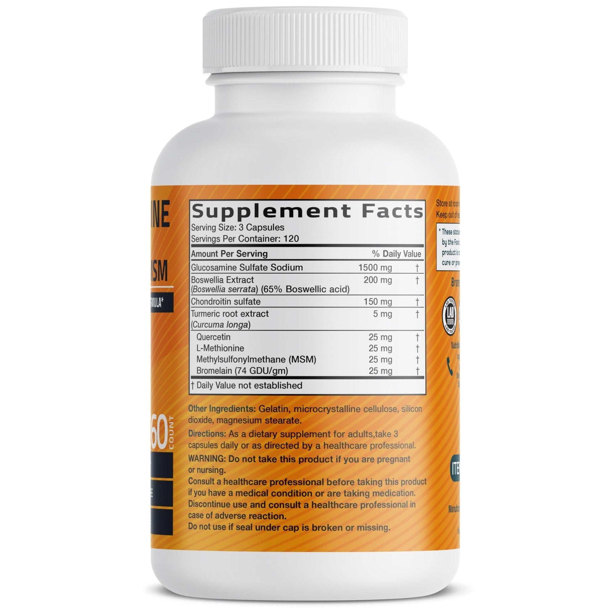 Bronson Glucosamine Chondroitin Turmeric & MSM Advanced Joint & Cartilage Formula, Supports Healthy Joints, Mobility & Cartilage - Non-GMO, 60 Capsules - PrimeBioHealth - canada supplements