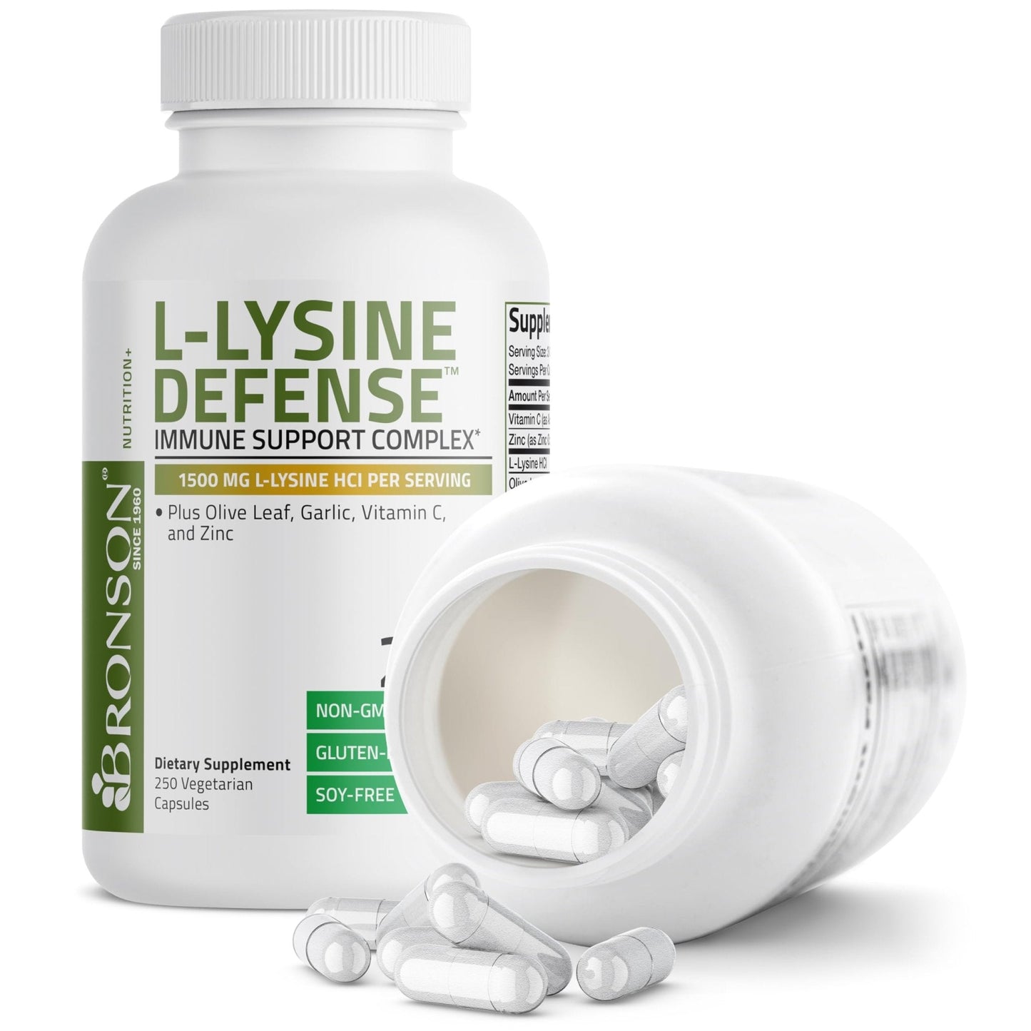 Bronson L-Lysine Defense Immune Support Complex 1500 MG L-Lysine Plus Olive Leaf, Garlic, Vitamin C and Zinc - Non-GMO, 90 Vegetarian Capsules - PrimeBioHealth - canada supplements