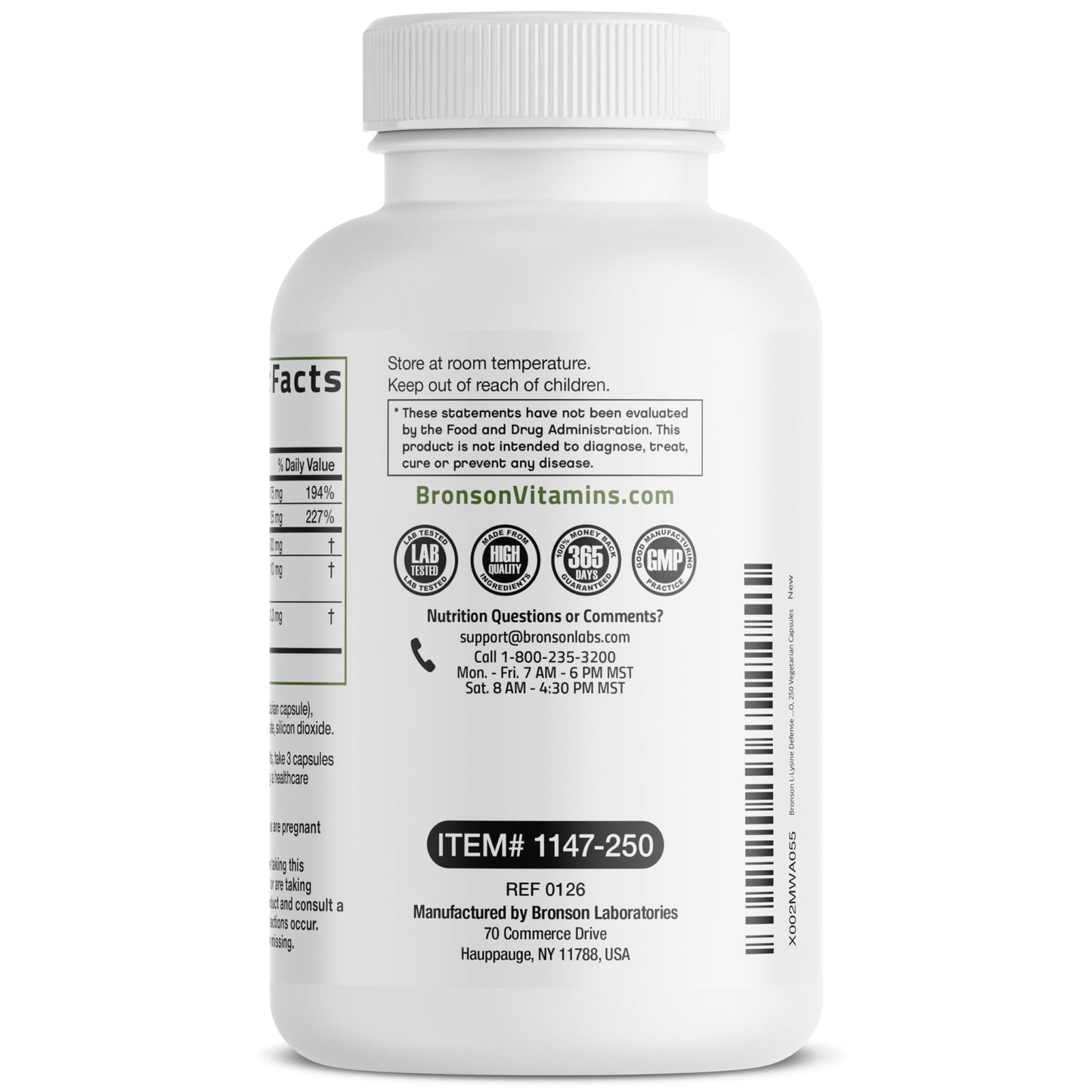 Bronson L-Lysine Defense Immune Support Complex 1500 MG L-Lysine Plus Olive Leaf, Garlic, Vitamin C and Zinc - Non-GMO, 90 Vegetarian Capsules - PrimeBioHealth - canada supplements