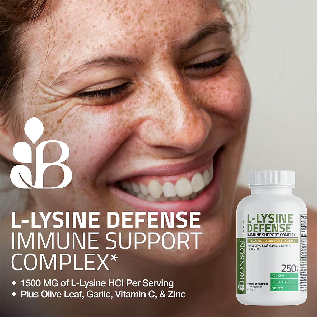 Bronson L-Lysine Defense Immune Support Complex 1500 MG L-Lysine Plus Olive Leaf, Garlic, Vitamin C and Zinc - Non-GMO, 90 Vegetarian Capsules - PrimeBioHealth - canada supplements