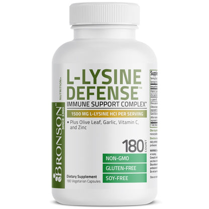 Bronson L-Lysine Defense Immune Support Complex 1500 MG L-Lysine Plus Olive Leaf, Garlic, Vitamin C and Zinc - Non-GMO, 90 Vegetarian Capsules - PrimeBioHealth - canada supplements
