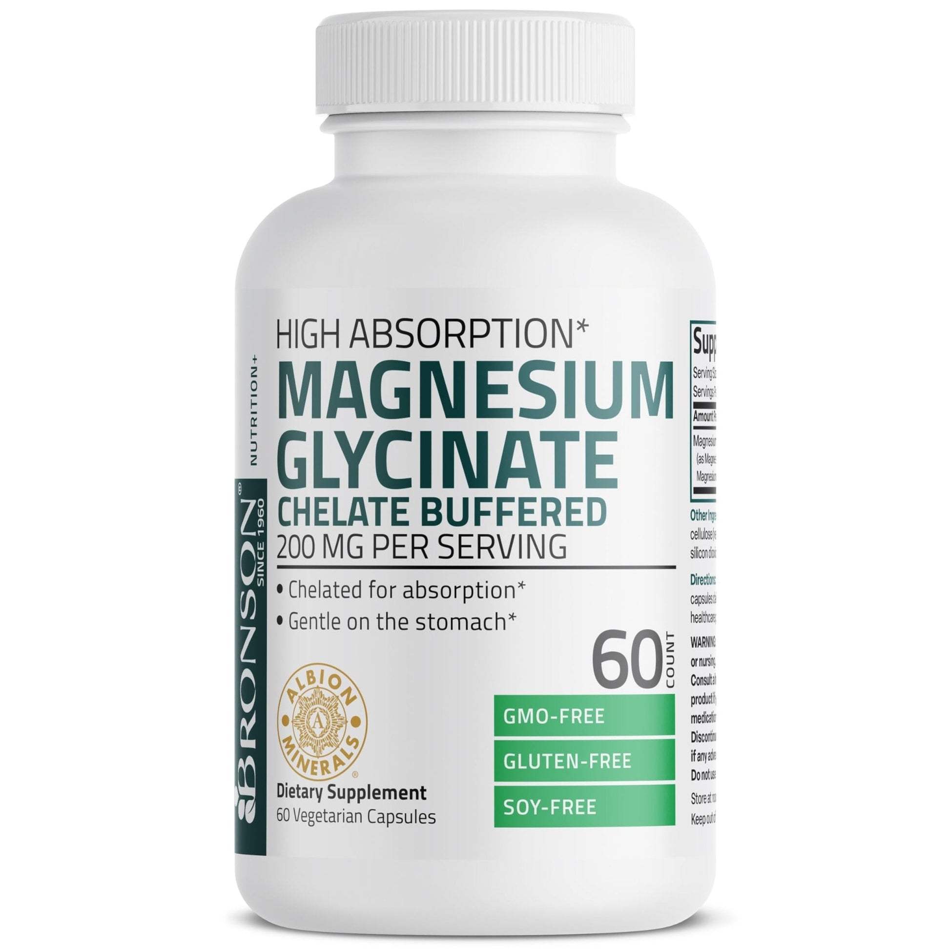 Bronson Magnesium Glycinate 200 MG per Serving Chelated for High Absorption, Gentle On Stomach, Non-GMO, 60 Vegetarian Capsules - PrimeBioHealth - canada supplements