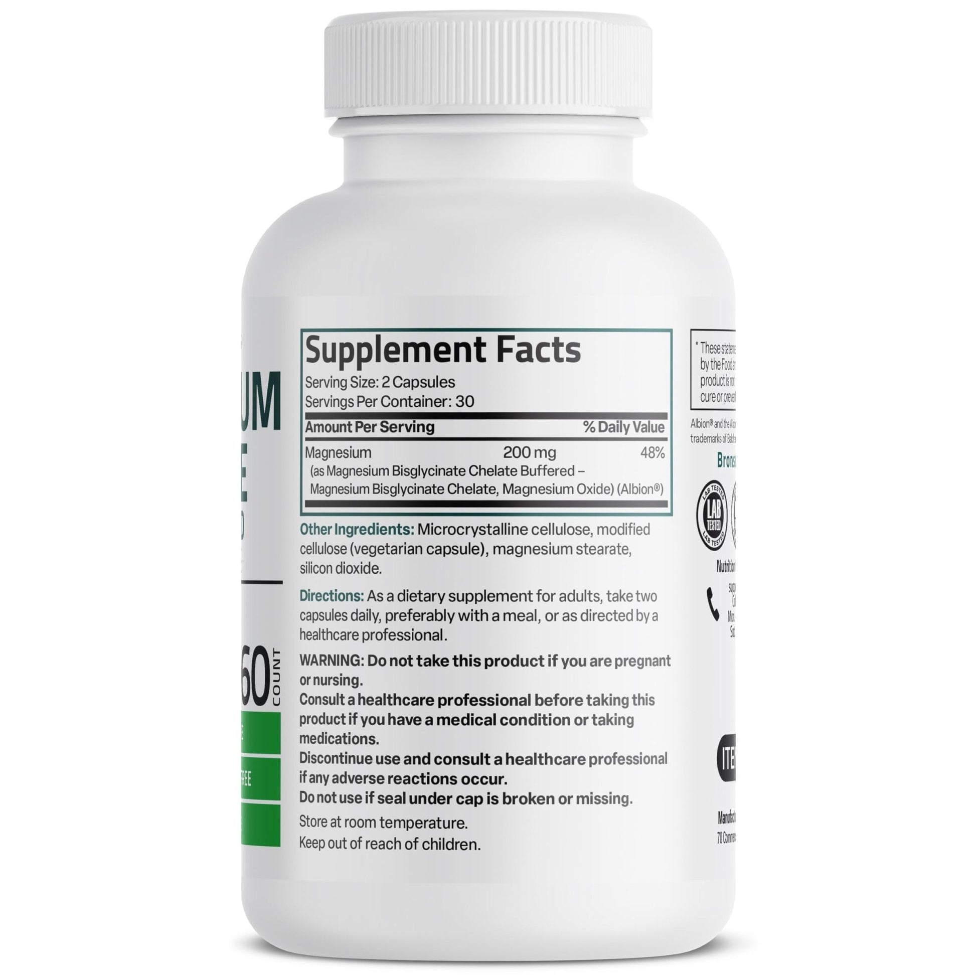 Bronson Magnesium Glycinate 200 MG per Serving Chelated for High Absorption, Gentle On Stomach, Non-GMO, 60 Vegetarian Capsules - PrimeBioHealth - canada supplements