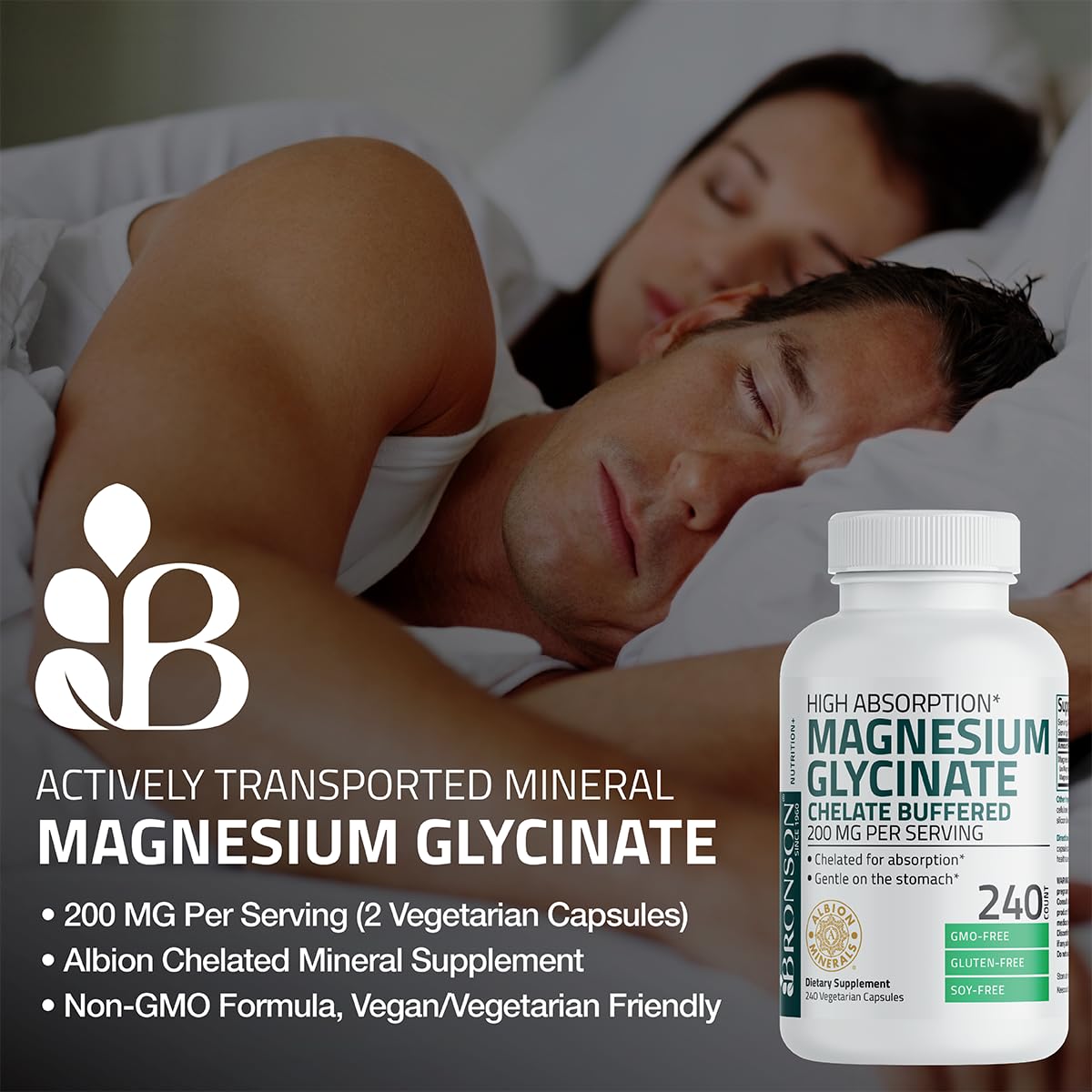 Bronson Magnesium Glycinate 200 MG per Serving Chelated for High Absorption, Gentle On Stomach, Non-GMO, 60 Vegetarian Capsules - PrimeBioHealth - canada supplements