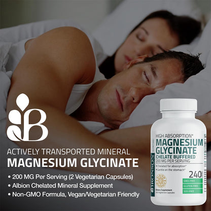 Bronson Magnesium Glycinate 200 MG per Serving Chelated for High Absorption, Gentle On Stomach, Non-GMO, 60 Vegetarian Capsules - PrimeBioHealth - canada supplements