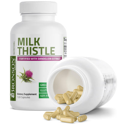 Bronson Milk Thistle Silymarin Marianum & Dandelion Extract Liver Health Support, Antioxidant Support, Detox, 120 Capsules - PrimeBioHealth - canada supplements