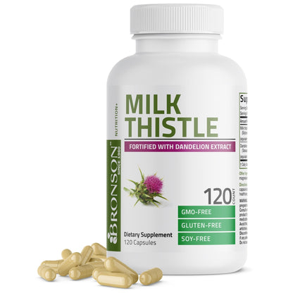 Bronson Milk Thistle Silymarin Marianum & Dandelion Extract Liver Health Support, Antioxidant Support, Detox, 120 Capsules - PrimeBioHealth - canada supplements