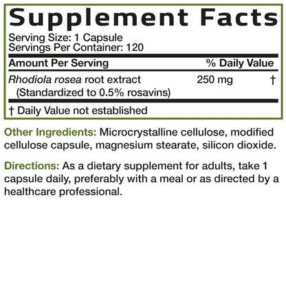 Bronson Rhodiola Rosea Vegetarian Capsules - Adaptogenic Herb - Brain, Stress & Mood Support - Non-GMO, 60 Count - PrimeBioHealth - canada supplements
