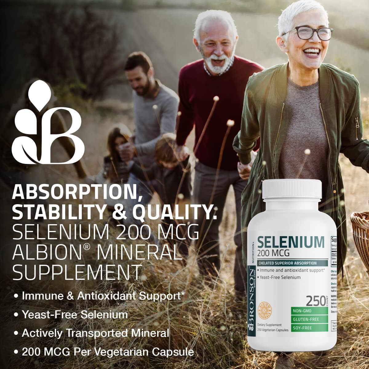Bronson Selenium 200 mcg – Yeast Free Chelated Amino Acid Complex - Essential Trace Mineral with Superior Absorption, 250 Vegetarian Capsules - PrimeBioHealth - canada supplements