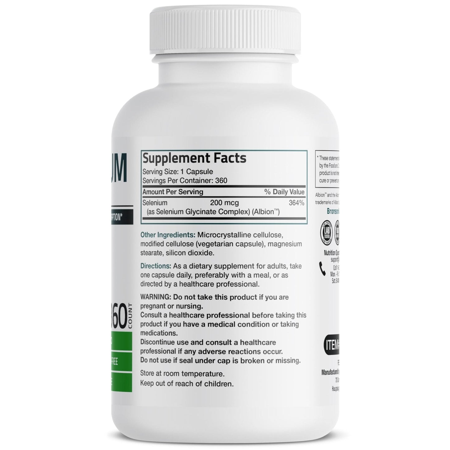Bronson Selenium 200 mcg – Yeast Free Chelated Amino Acid Complex - Essential Trace Mineral with Superior Absorption, 250 Vegetarian Capsules - PrimeBioHealth - canada supplements