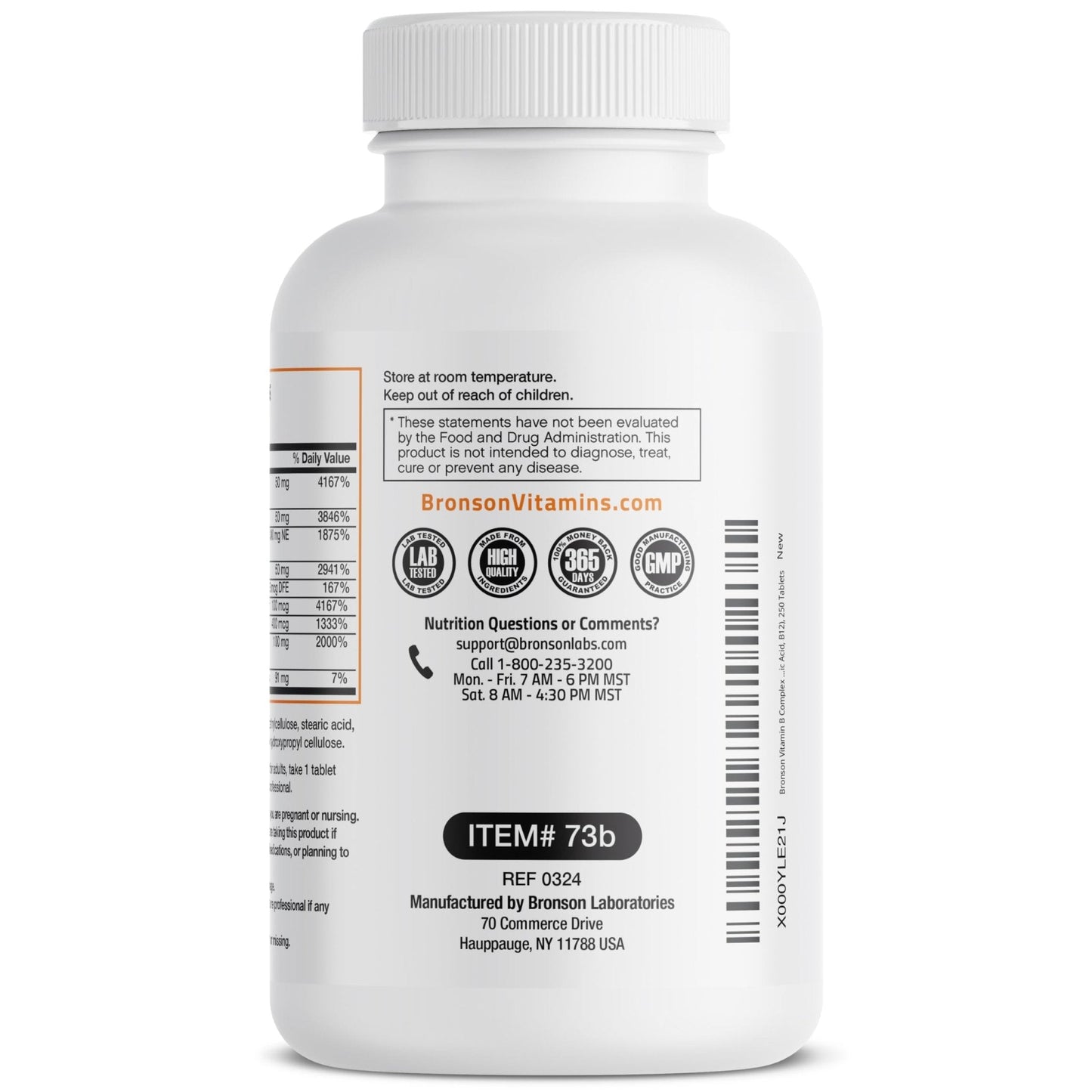 Bronson Super B Vitamin B Complex Sustained Slow Release (Vitamin B1, B2, B3, B6, B9 - Folic Acid, B12) Contains All B Vitamins 60 Tablets - PrimeBioHealth - canada supplements