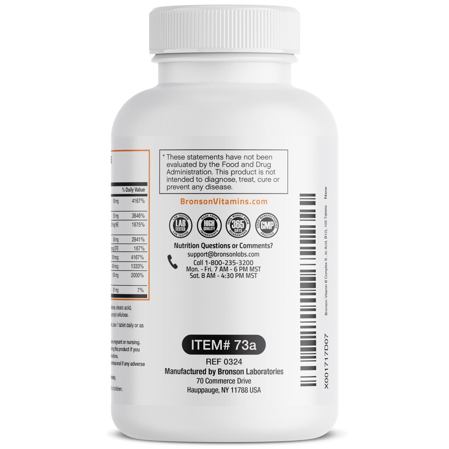 Bronson Super B Vitamin B Complex Sustained Slow Release (Vitamin B1, B2, B3, B6, B9 - Folic Acid, B12) Contains All B Vitamins 60 Tablets - PrimeBioHealth - canada supplements