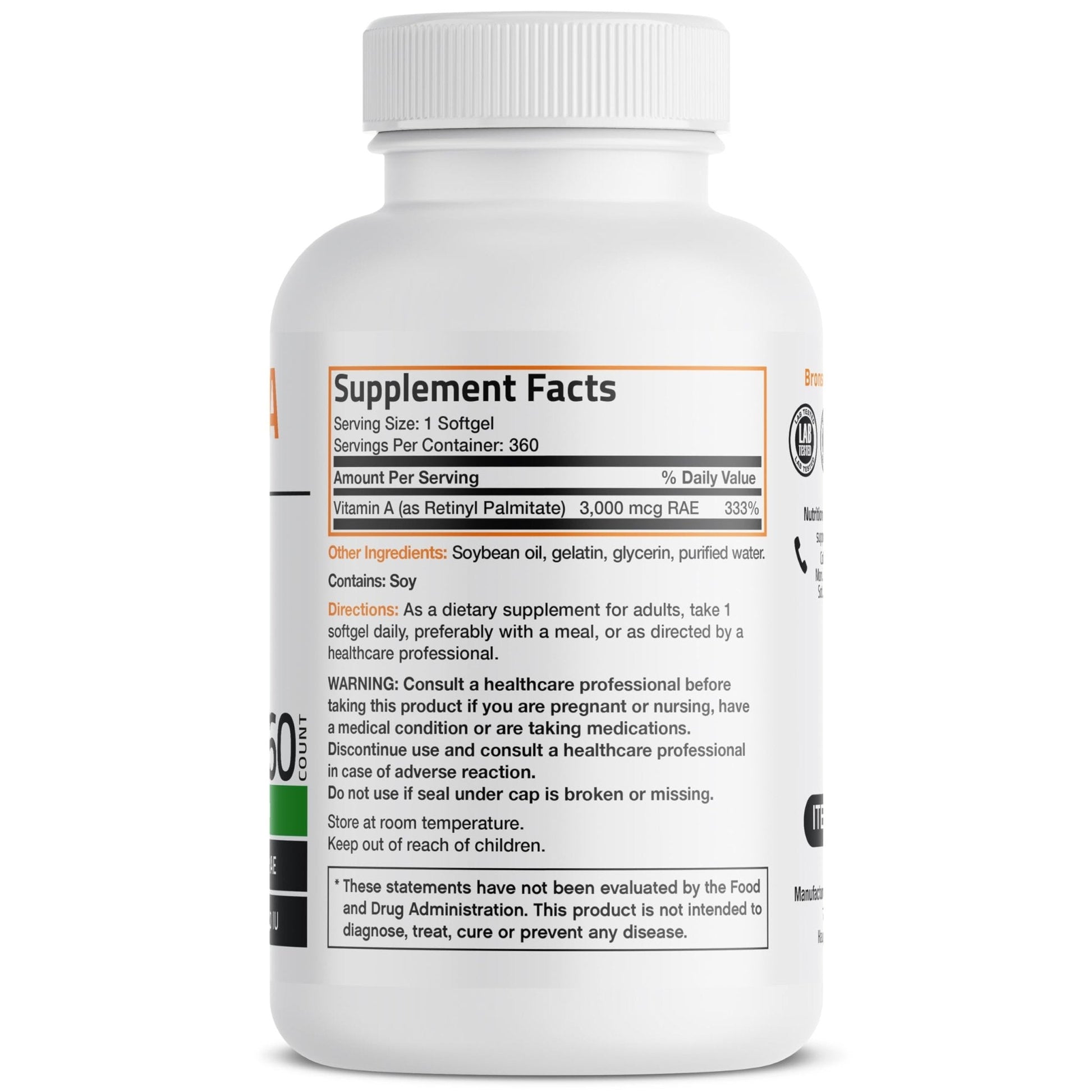 Bronson Vitamin A 10,000 IU Premium Non-GMO Formula Supports Healthy Vision & Immune System and Healthy Growth & Reproduction, 360 Softgels - PrimeBioHealth - canada supplements