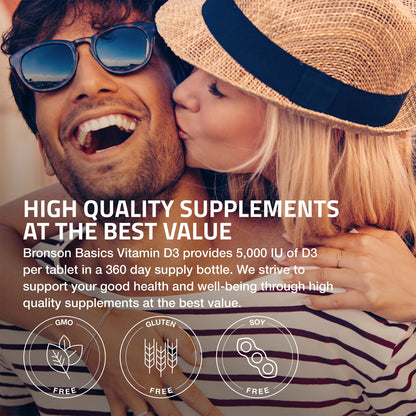 Bronson Vitamin D3 5000iu (125mcg) Healthy Muscle Function and Immune Support, Non-GMO, 360 Tablets - PrimeBioHealth - canada supplements