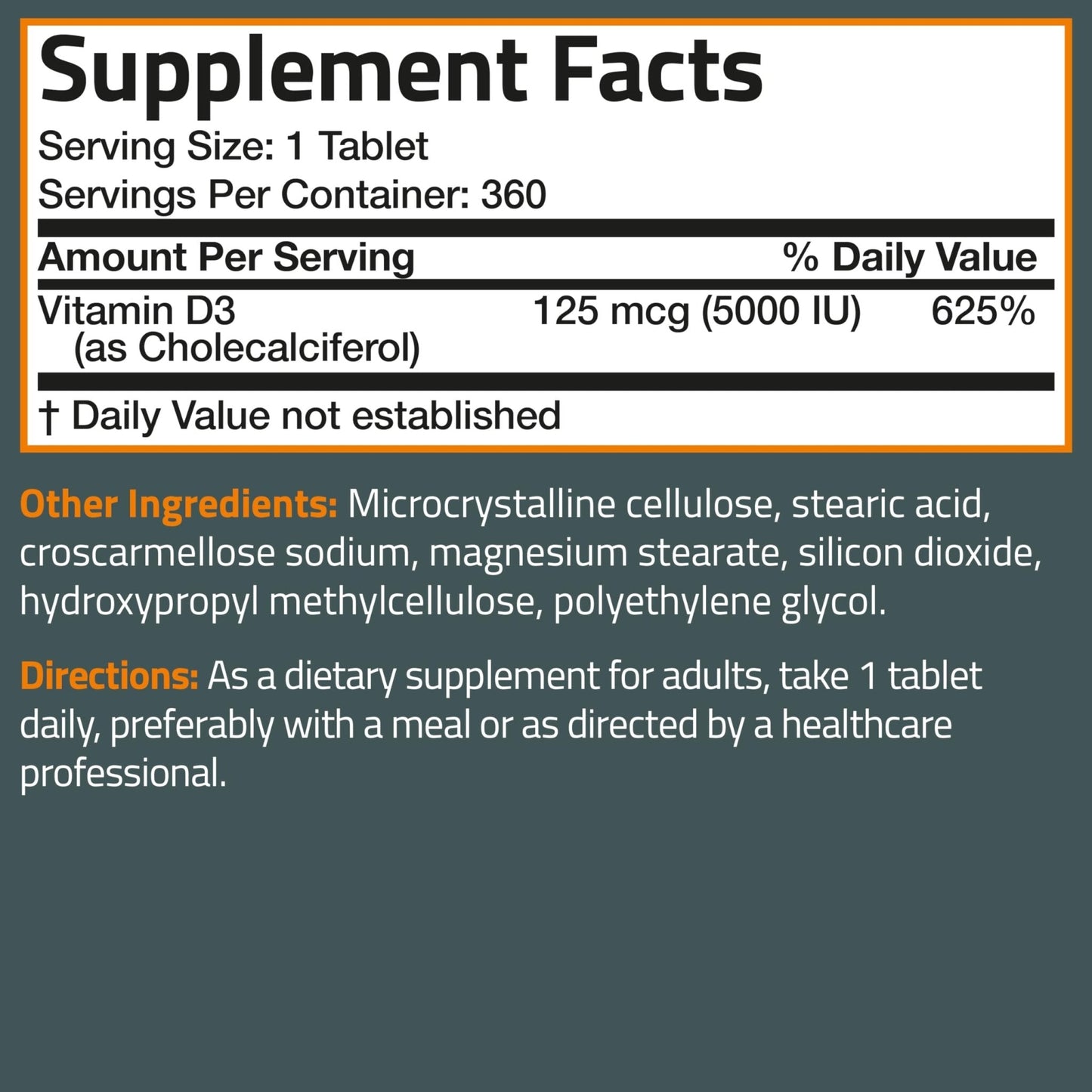 Bronson Vitamin D3 5000iu (125mcg) Healthy Muscle Function and Immune Support, Non-GMO, 360 Tablets - PrimeBioHealth - canada supplements