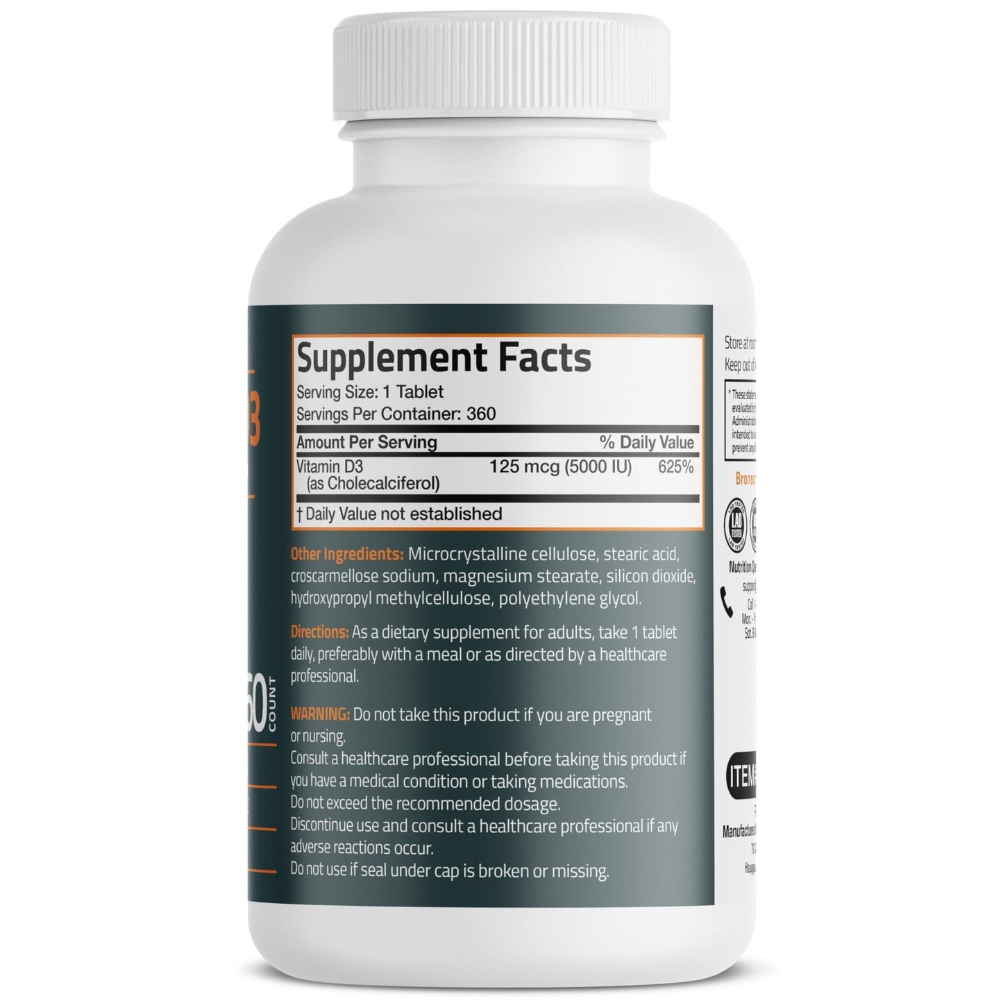 Bronson Vitamin D3 5000iu (125mcg) Healthy Muscle Function and Immune Support, Non-GMO, 360 Tablets - PrimeBioHealth - canada supplements