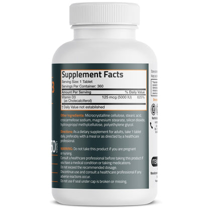 Bronson Vitamin D3 5000iu (125mcg) Healthy Muscle Function and Immune Support, Non-GMO, 360 Tablets - PrimeBioHealth - canada supplements