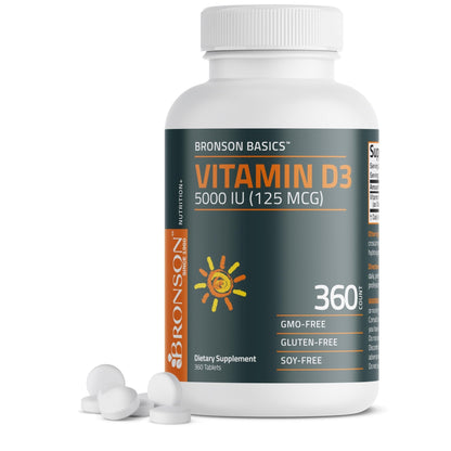 Bronson Vitamin D3 5000iu (125mcg) Healthy Muscle Function and Immune Support, Non-GMO, 360 Tablets - PrimeBioHealth - canada supplements