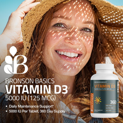 Bronson Vitamin D3 5000iu (125mcg) Healthy Muscle Function and Immune Support, Non-GMO, 360 Tablets - PrimeBioHealth - canada supplements