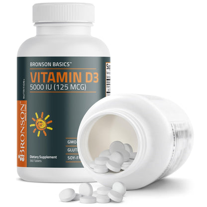 Bronson Vitamin D3 5000iu (125mcg) Healthy Muscle Function and Immune Support, Non-GMO, 360 Tablets - PrimeBioHealth - canada supplements