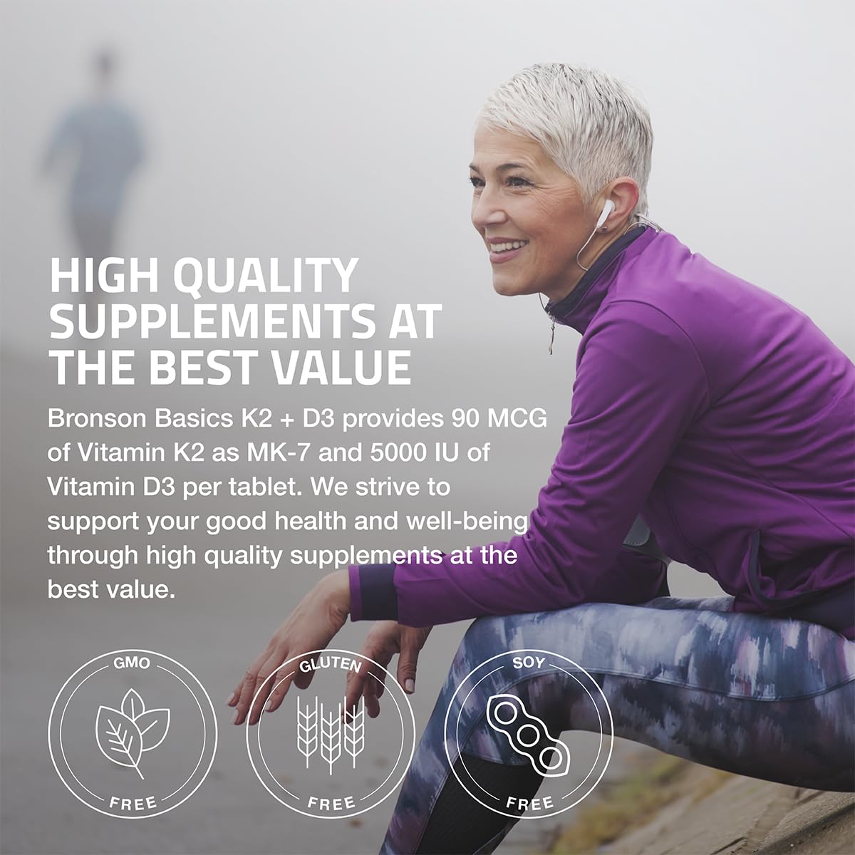 Bronson Vitamin K2 D3 (MK7) Supplement Non-GMO Formula Vitamin D3 5000IU (125 mcg) & 90 mcg K2 MK-7, Easy to Swallow D & K Complex, 120 Tablets - PrimeBioHealth - canada supplements