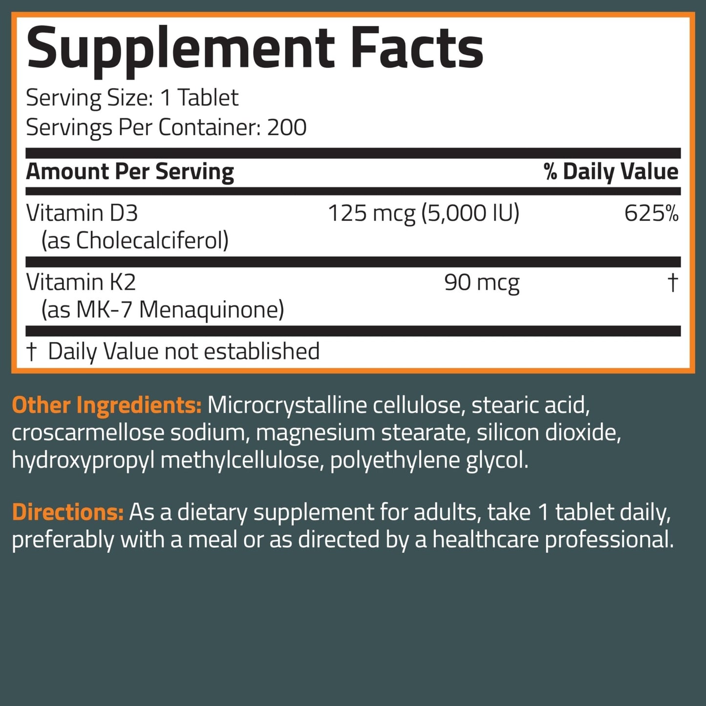 Bronson Vitamin K2 D3 (MK7) Supplement Non-GMO Formula Vitamin D3 5000IU (125 mcg) & 90 mcg K2 MK-7, Easy to Swallow D & K Complex, 120 Tablets - PrimeBioHealth - canada supplements