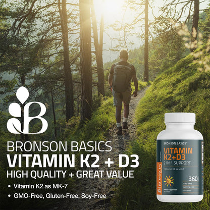 Bronson Vitamin K2 D3 (MK7) Supplement Non-GMO Formula Vitamin D3 5000IU (125 mcg) & 90 mcg K2 MK-7, Easy to Swallow D & K Complex, 120 Tablets - PrimeBioHealth - canada supplements