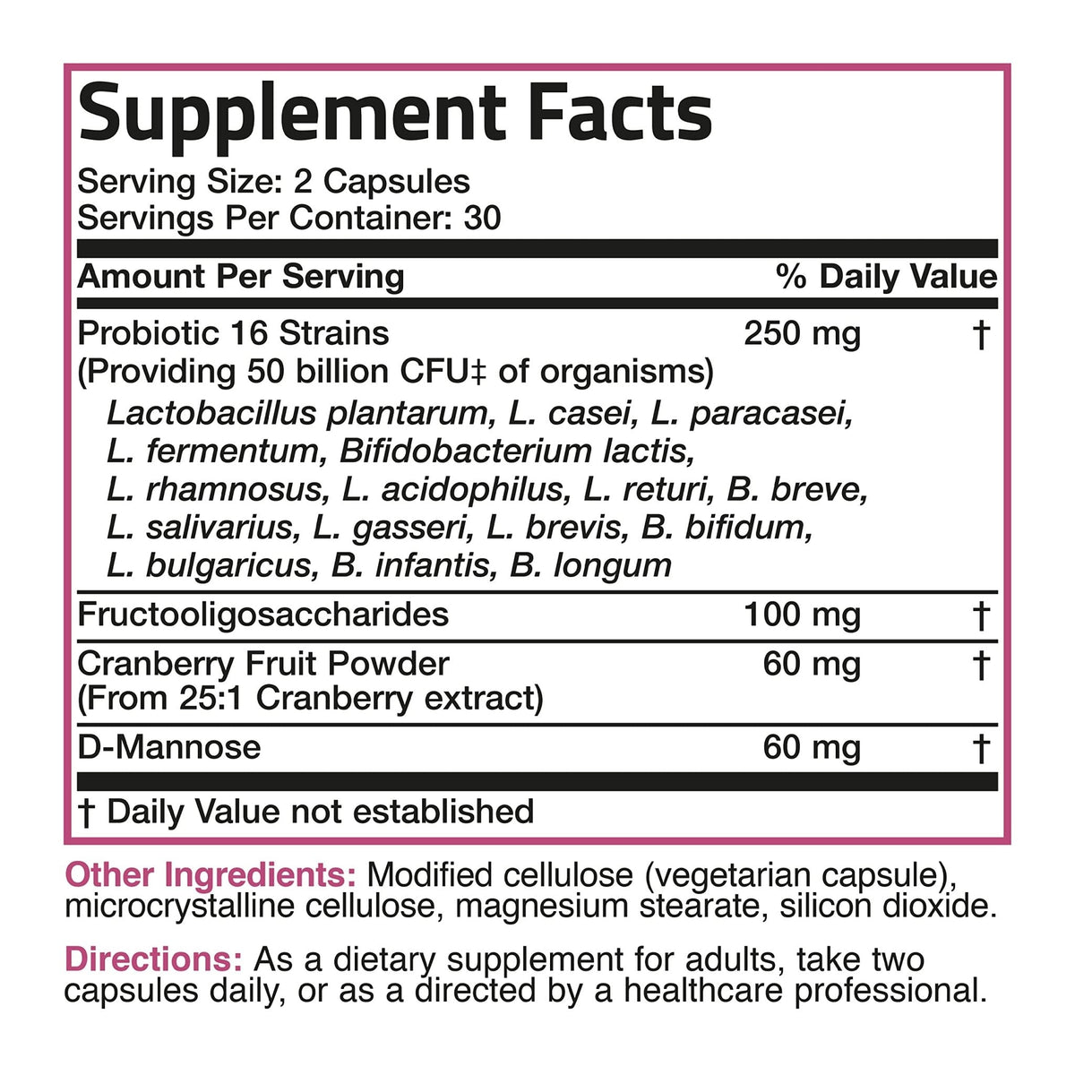 Bronson Women's Probiotic 50 Billion CFU + Prebiotic with Cranberry & D-Mannose – Vaginal Health, Healthy Digestion, Immune Function and Urinary Tract Support, Non-GMO, 60 Vegetarian Capsules - PrimeBioHealth - canada supplements