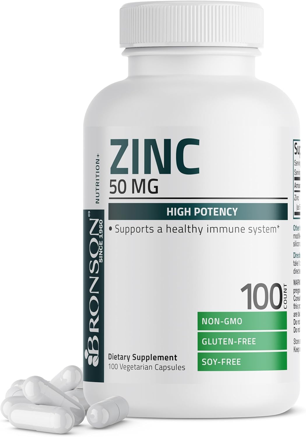 Bronson Zinc 50mg Complex High Potency Immune Support Supplement & Antioxidant and Skin Health - Non GMO, 100 Vegetarian Capsules - PrimeBioHealth - canada supplements