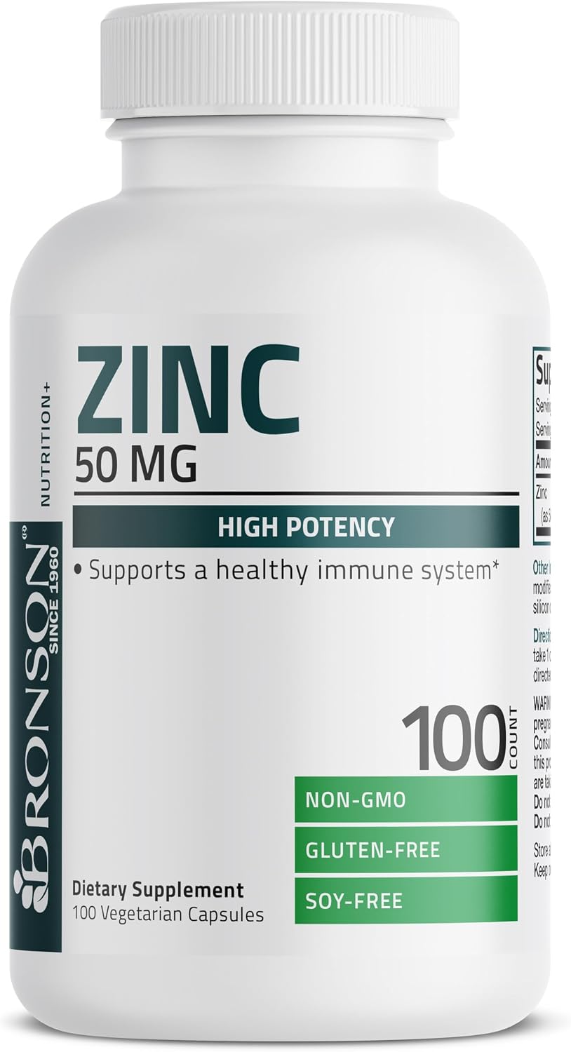 Bronson Zinc 50mg Complex High Potency Immune Support Supplement & Antioxidant and Skin Health - Non GMO, 100 Vegetarian Capsules - PrimeBioHealth - canada supplements