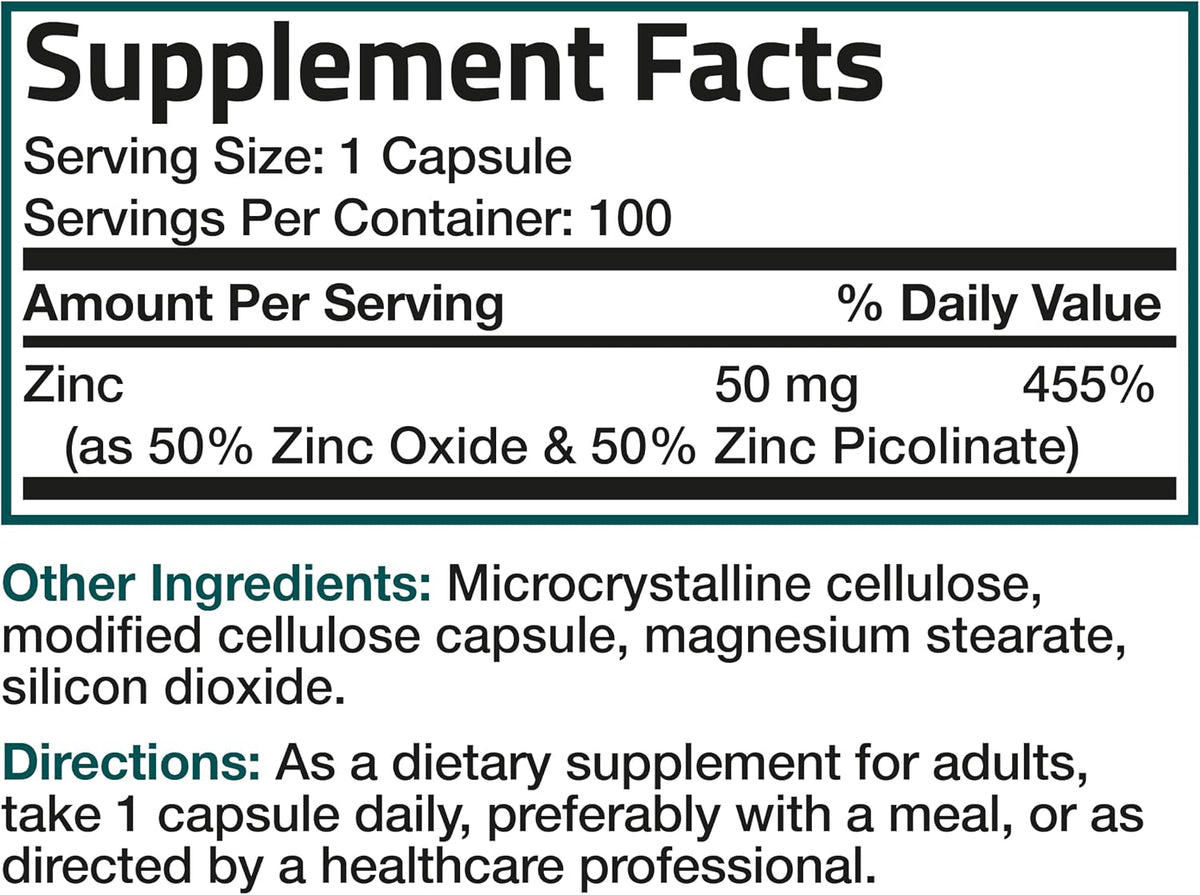 Bronson Zinc 50mg Complex High Potency Immune Support Supplement & Antioxidant and Skin Health - Non GMO, 100 Vegetarian Capsules - PrimeBioHealth - canada supplements