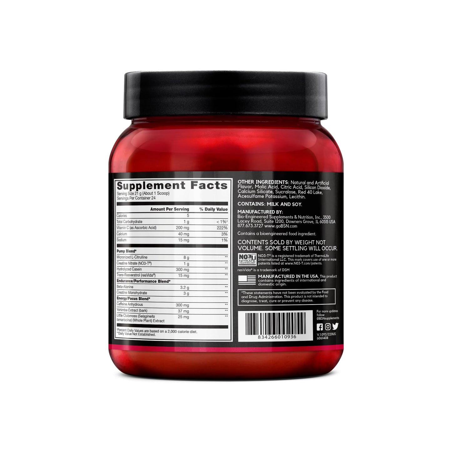 BSN N.O.-XPLODE Vaso Pre Workout Powder with 8g of L-Citrulline and 3.2g Beta-Alanine and Energy, Flavor: Cherry Bomb, 24 Servings - PrimeBioHealth - canada supplements