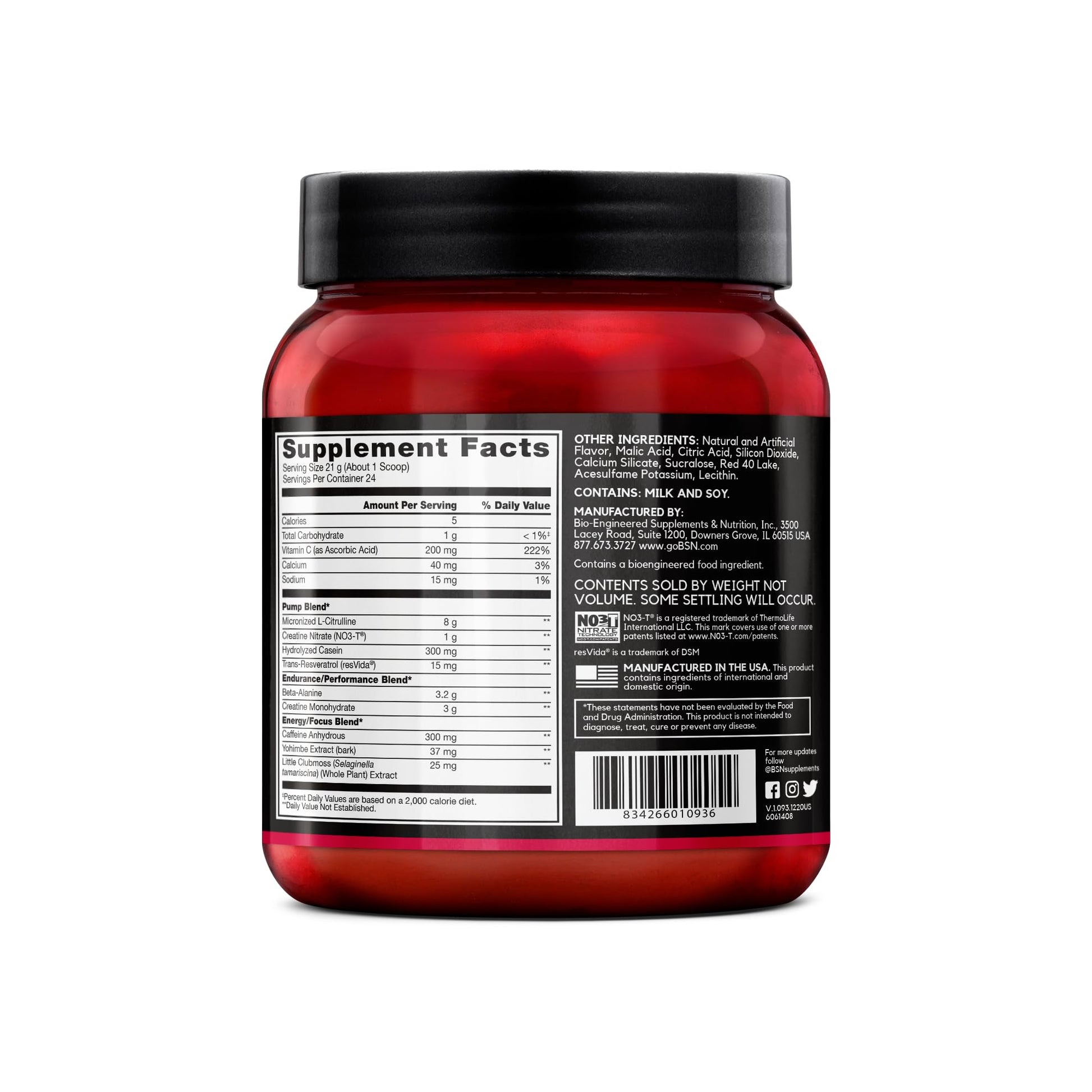 BSN N.O.-XPLODE Vaso Pre Workout Powder with 8g of L-Citrulline and 3.2g Beta-Alanine and Energy, Flavor: Cherry Bomb, 24 Servings - PrimeBioHealth - canada supplements