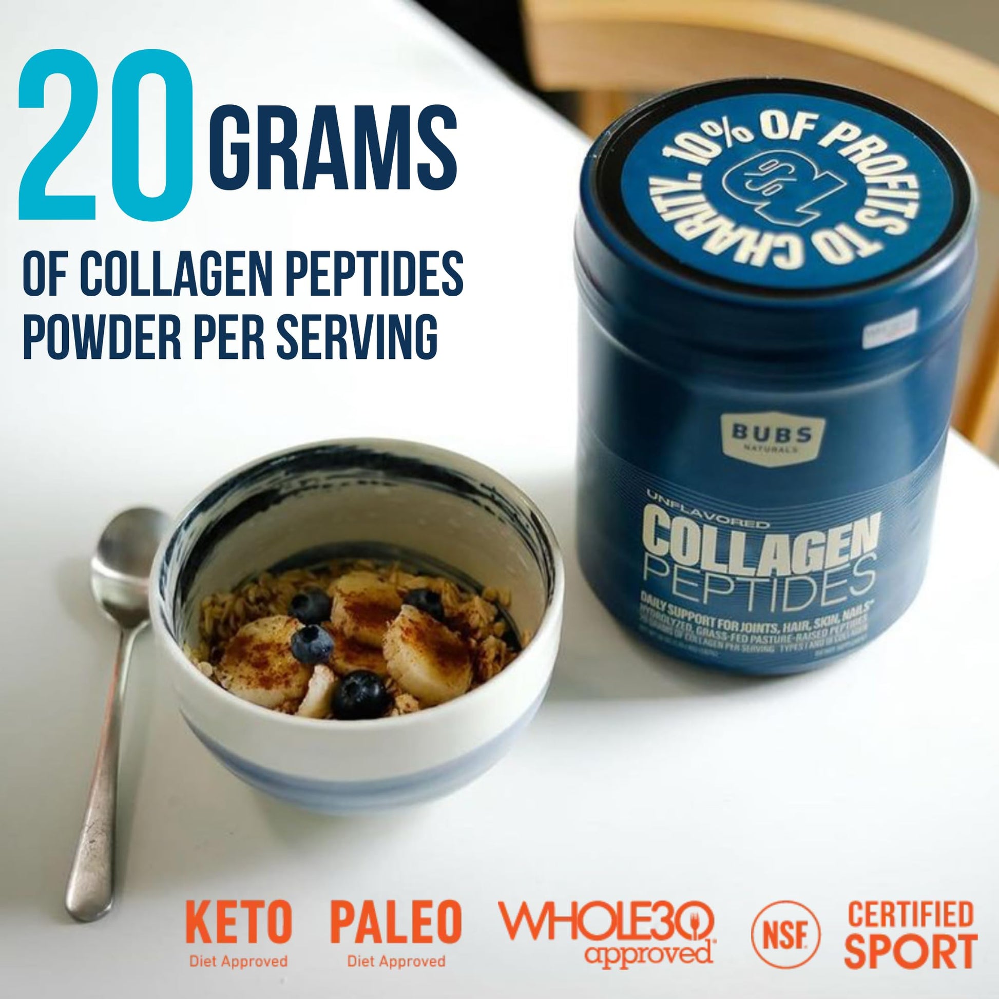 BUBS Naturals Collagen Peptides Powder, Collagen for Women & Men, Hydrolyzed Peptides, Unflavored Pasture Raised Grass Fed, Paleo Keto Friendly - PrimeBioHealth - canada supplements