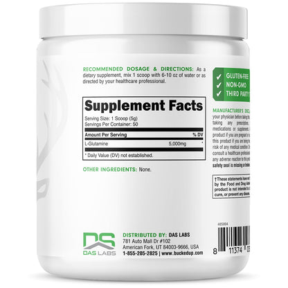 Bucked Up L-Glutamine (5000mg), Essentials (50 Servings, 250 Grams) - PrimeBioHealth - canada supplements