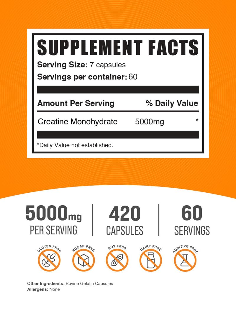 BulkSupplements.com Creatine Monohydrate Capsules - Micronized Creatine Pills - Gluten Free, 7 Capsules per Serving - PrimeBioHealth - canada supplements