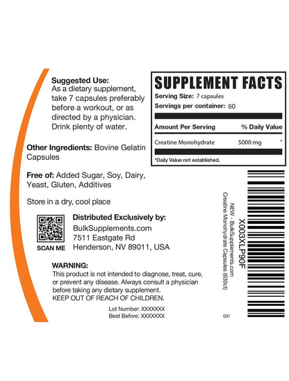 BulkSupplements.com Creatine Monohydrate Capsules - Micronized Creatine Pills - Gluten Free, 7 Capsules per Serving - PrimeBioHealth - canada supplements