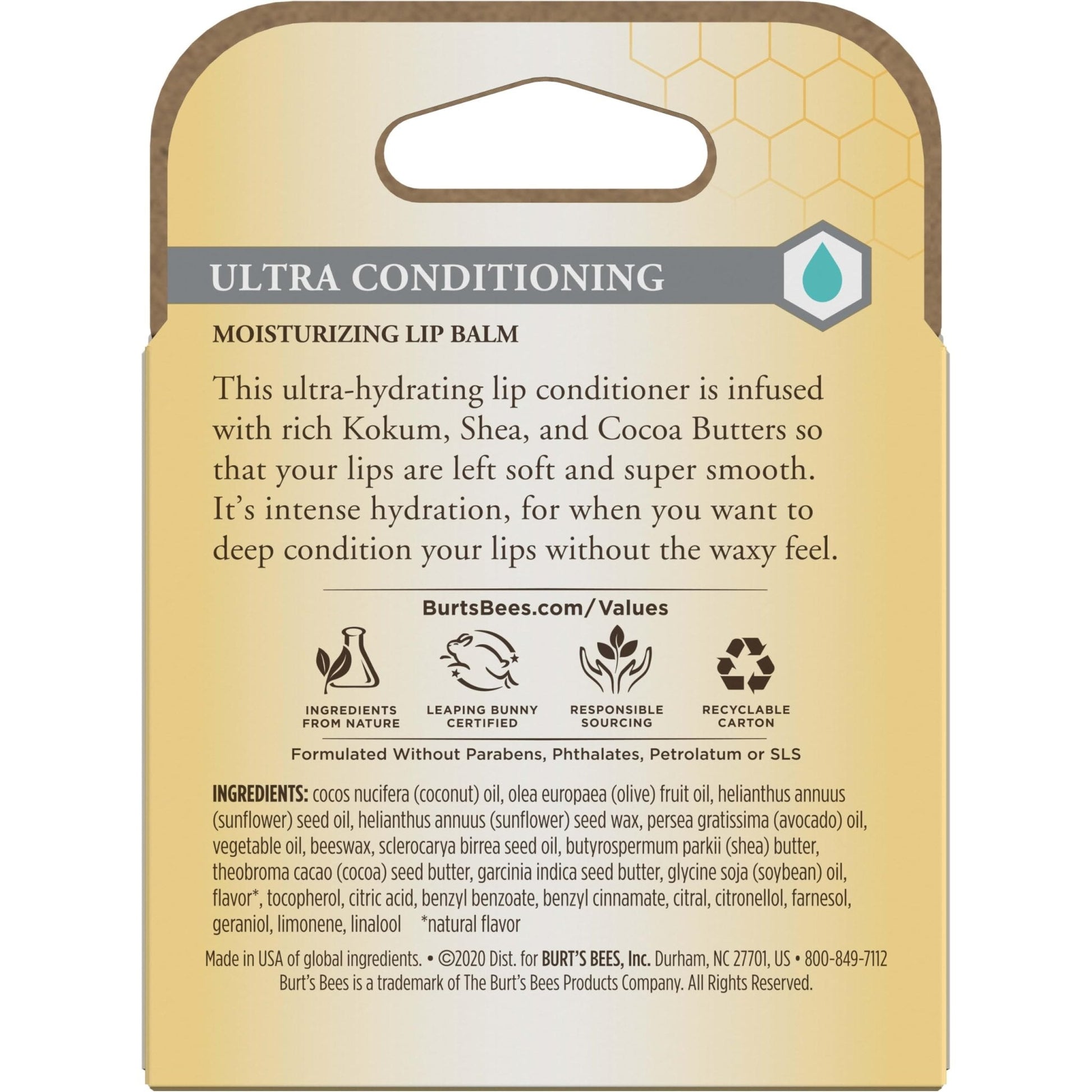Burt's Bees Lip Balm, Moisturizing Lip Care, 100% Natural Origin, Ultra Conditioning with Shea, Cocoa & Kokum Butter (4 Pack) - PrimeBioHealth - canada supplements