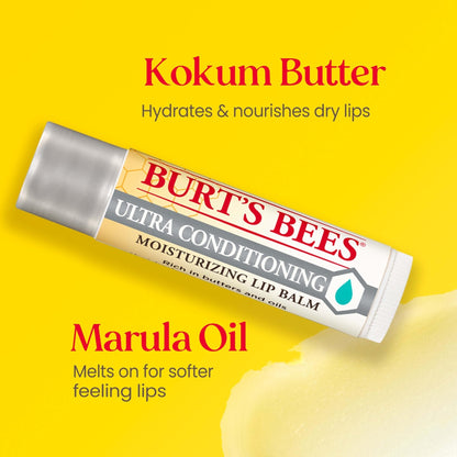 Burt's Bees Lip Balm, Moisturizing Lip Care, 100% Natural Origin, Ultra Conditioning with Shea, Cocoa & Kokum Butter (4 Pack) - PrimeBioHealth - canada supplements