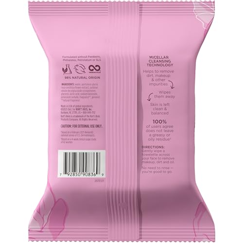 Burt’s Bees Micellar Rose Water Facial Towelettes, 100% Plant Based Cloth; 99% Natural Origin; Remove Makeup, Cleanse, Hydrate; No Oily Residue; All Skin Types; 30 Ct, Pack of 3 (Pack May Vary) - PrimeBioHealth - canada supplements
