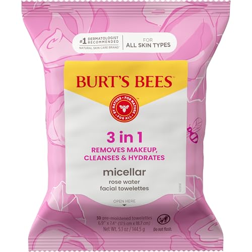 Burt’s Bees Micellar Rose Water Facial Towelettes, 100% Plant Based Cloth; 99% Natural Origin; Remove Makeup, Cleanse, Hydrate; No Oily Residue; All Skin Types; 30 Ct, Pack of 3 (Pack May Vary) - PrimeBioHealth - canada supplements
