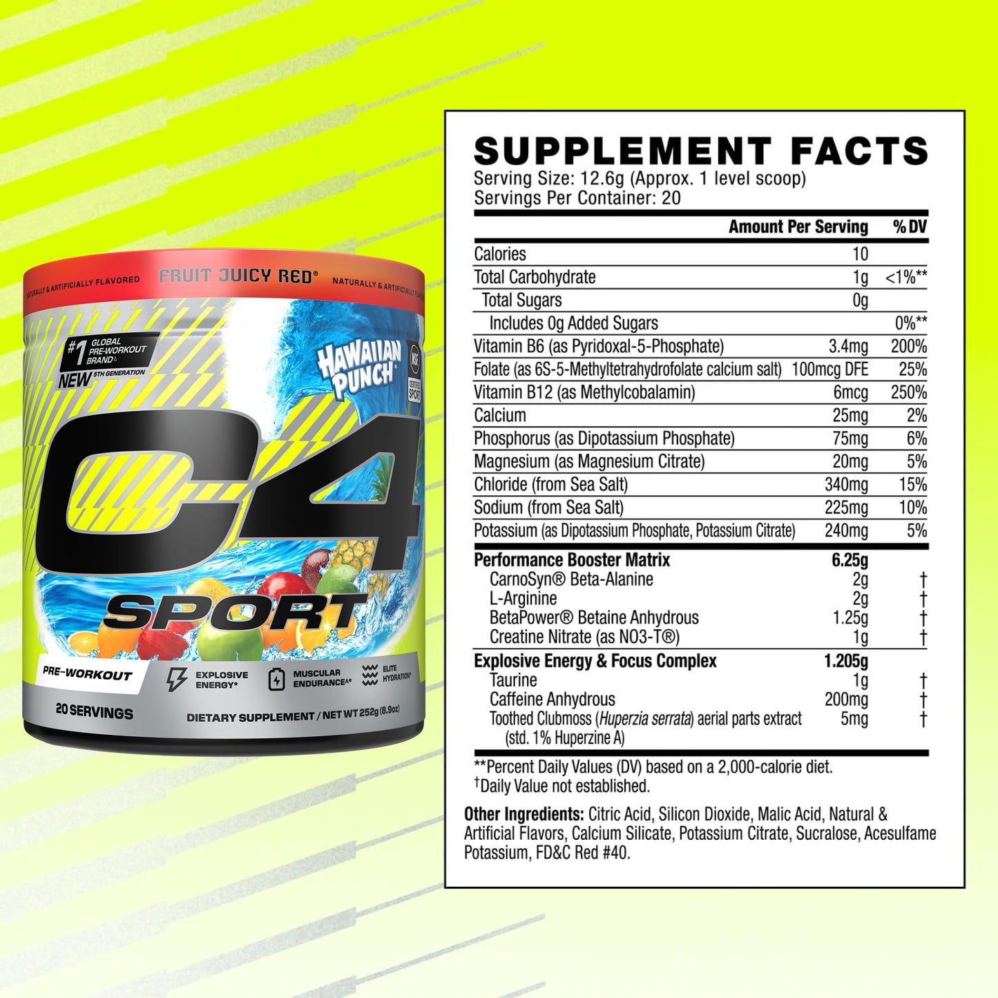 C4 Sport Pre Workout Powder - NSF Certified for Sport - Elite Hydration - 200mg Caffeine + Creatine + Beta-Alanine - Electrolytes and Energy Supplement - PrimeBioHealth - canada supplements