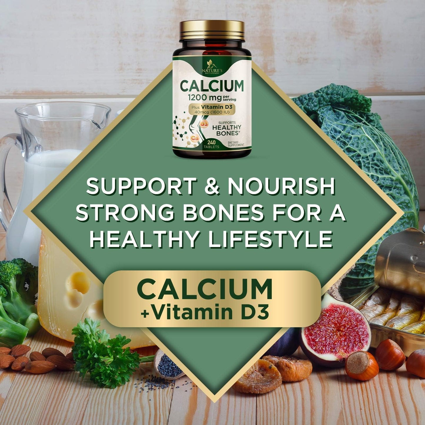Calcium 1200 mg with Vitamin D3 - Per Serving - Bone Health Supplement - Vitamin D & Calcium Supplements for Women & Men - Bone Strength Support - PrimeBioHealth - canada supplements