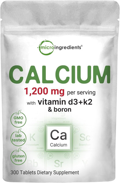 Calcium 1,200mg with Vitamin D3 & K2, 300 Tablets | Calcium Supplements for Women & Men | Mineral Complex Support Bone, Teeth, Colon & Cardiovascular Health | Non-GMO, Gluten-Free - PrimeBioHealth - canada supplements