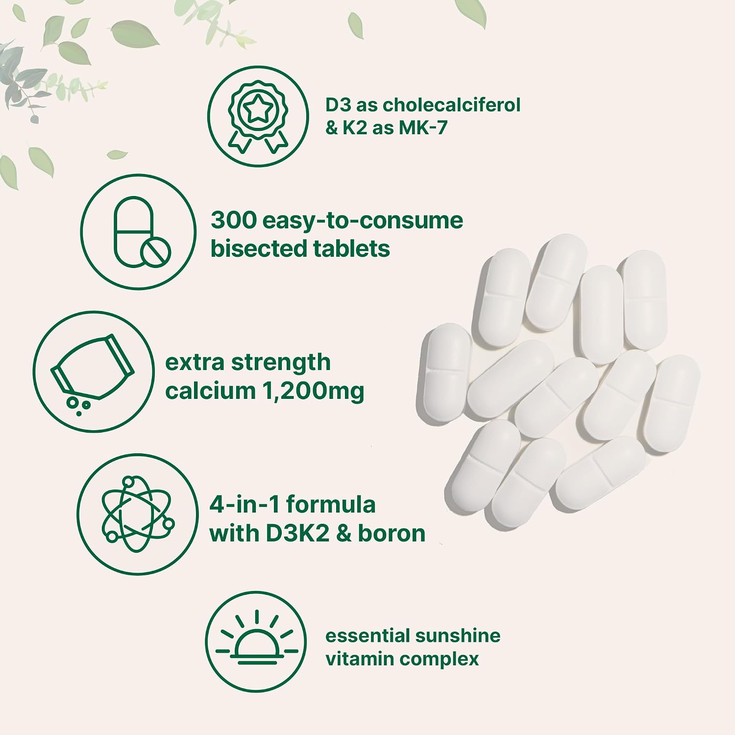 Calcium 1,200mg with Vitamin D3 & K2, 300 Tablets | Calcium Supplements for Women & Men | Mineral Complex Support Bone, Teeth, Colon & Cardiovascular Health | Non-GMO, Gluten-Free - PrimeBioHealth - canada supplements