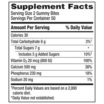 Caltrate Gummy Bites 500 mg Calcium and Vitamin D Supplement, Black Cherry, Strawberry, Orange - 100 Count - PrimeBioHealth - canada supplements