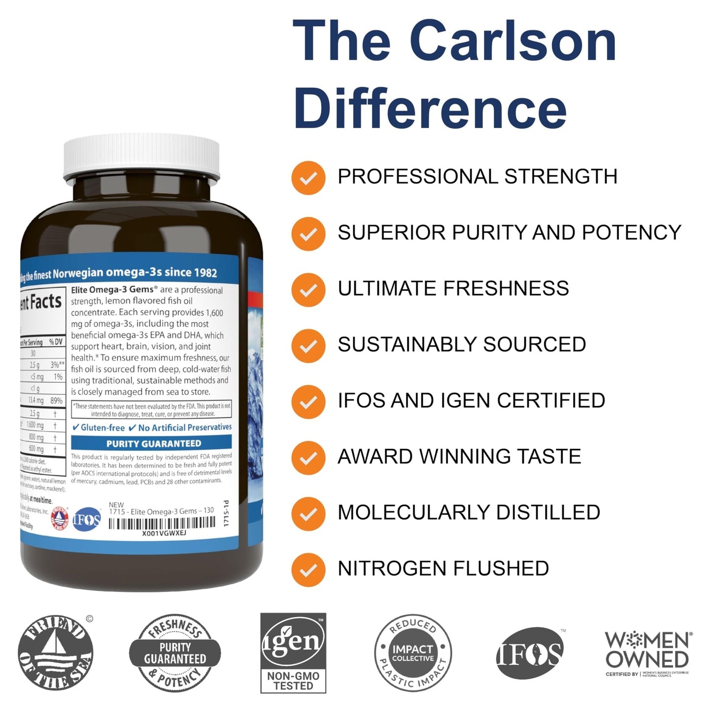 Carlson - Elite Omega-3 Gems, 1600 mg Omega-3 Fatty Acids Including EPA and DHA, Norwegian, Wild-Caught Fish Oil Supplement, Sustainably Sourced Omega - PrimeBioHealth - canada supplements