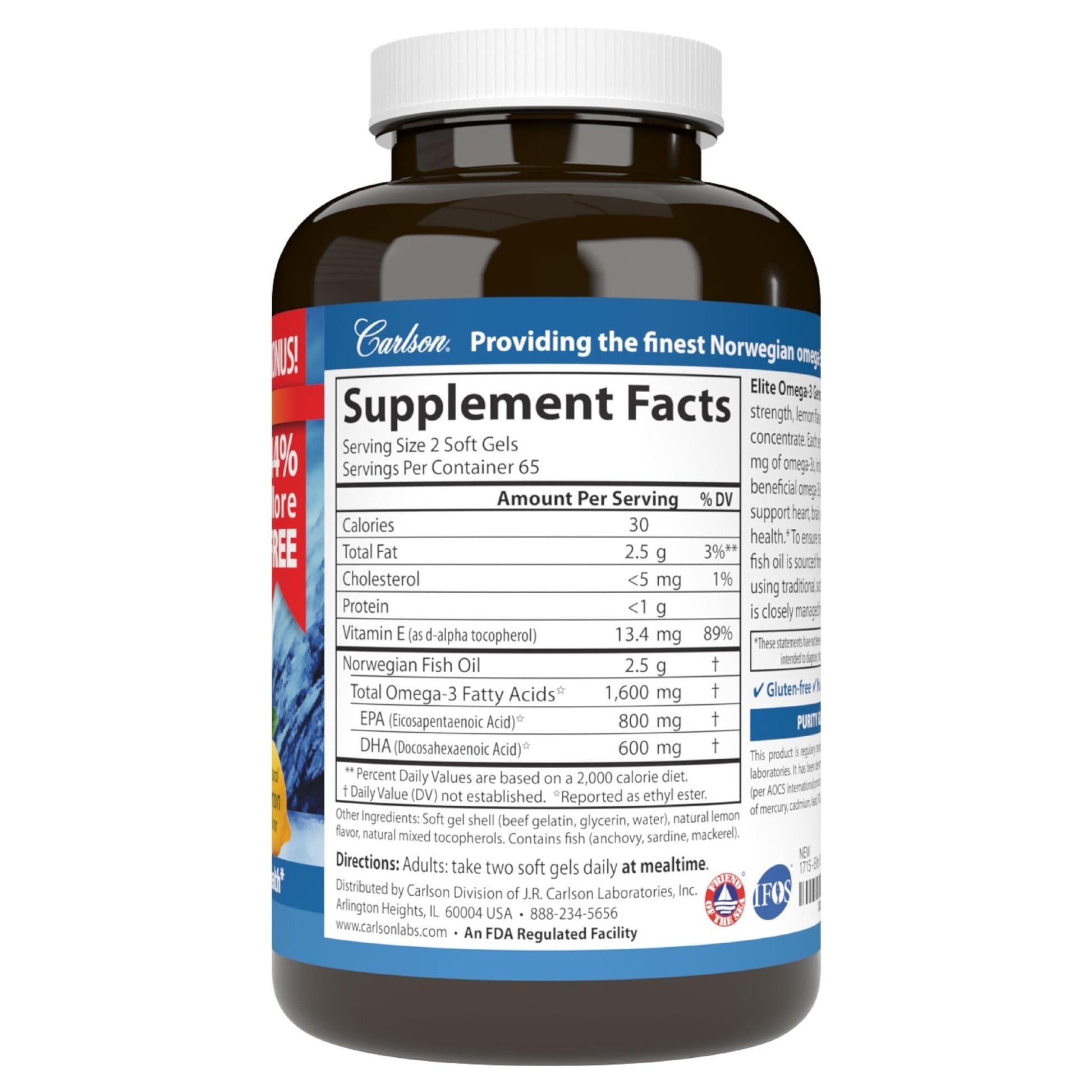 Carlson - Elite Omega-3 Gems, 1600 mg Omega-3 Fatty Acids Including EPA and DHA, Norwegian, Wild-Caught Fish Oil Supplement, Sustainably Sourced Omega - PrimeBioHealth - canada supplements